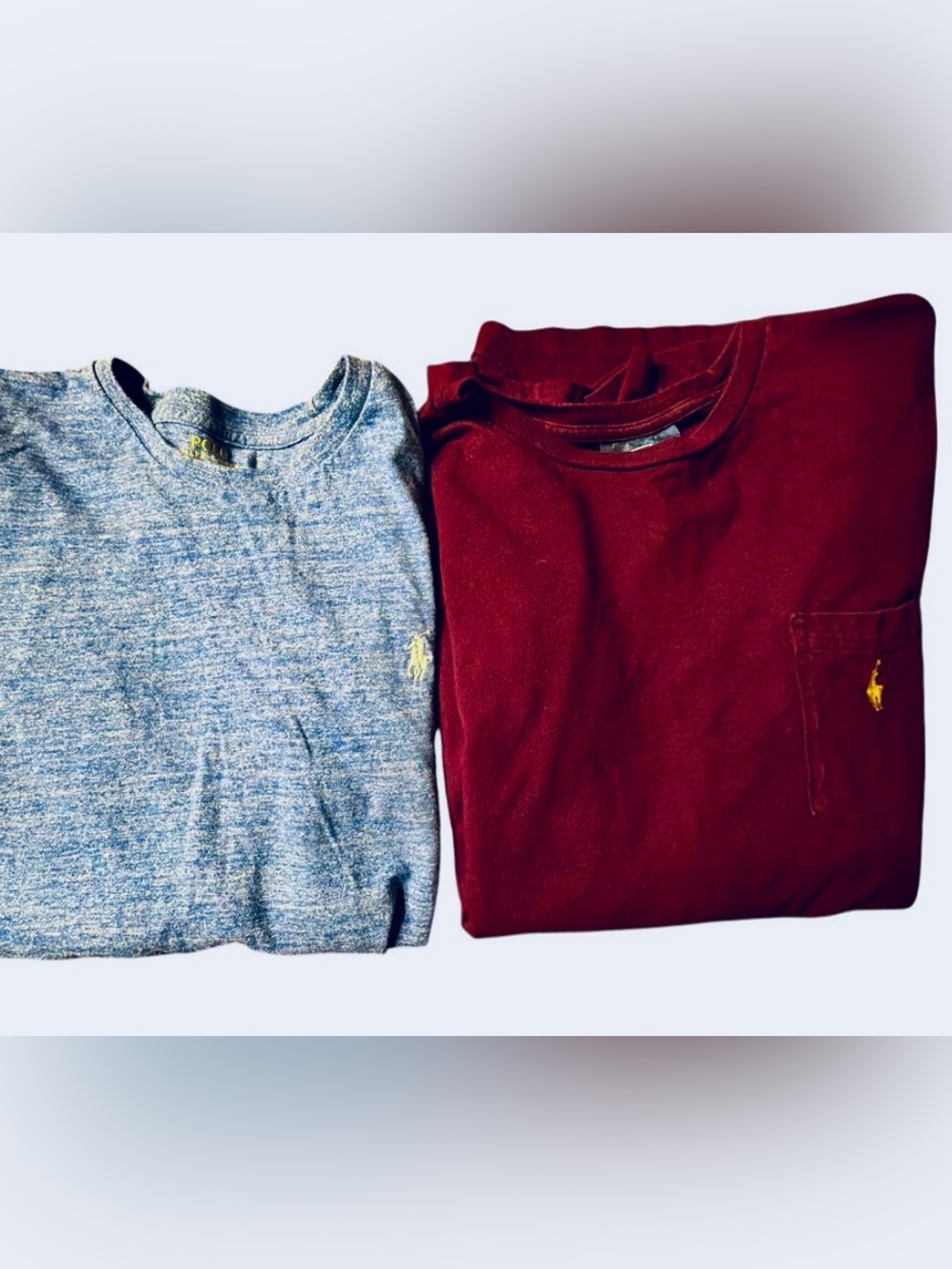 Polo by Ralph Lauren Heathered Blue& Burgundy Tee with pocket  LS. sized medium
